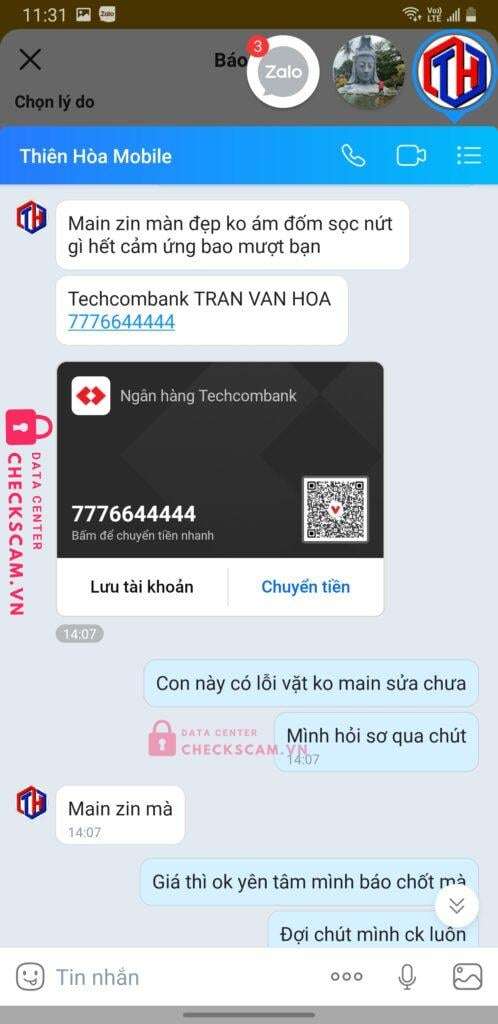 7776644444 Tran Van Hoa Techcombank bị cảnh báo lừa đảo scam