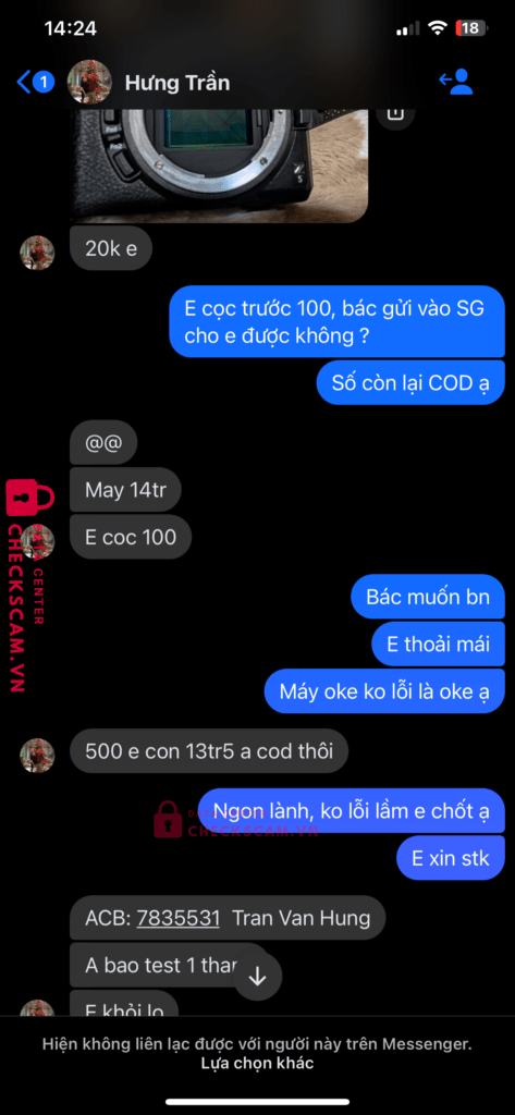 7835531 Tran Van Hung ACB bị cảnh báo lừa đảo scam