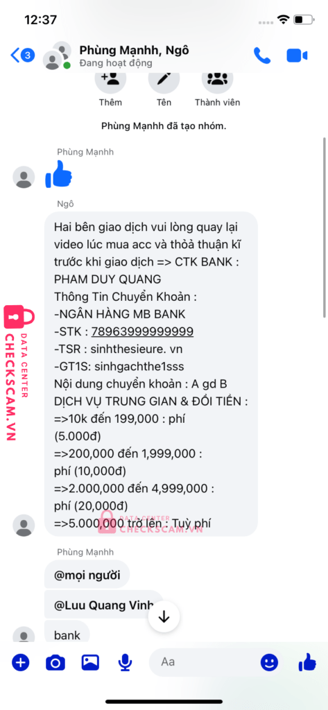78963999999999 Pham Duy Quang MB bị cảnh báo lừa đảo scam