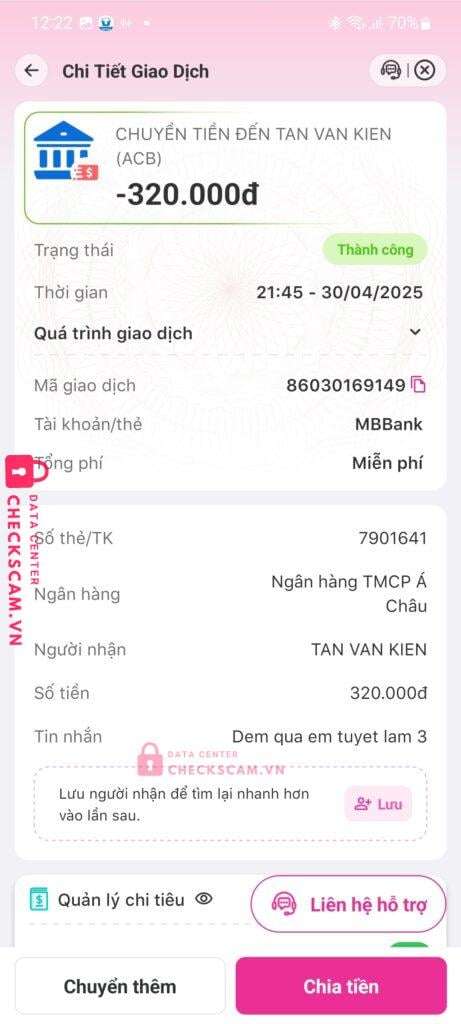 7901641 Tan Van Kien ACB bị cảnh báo lừa đảo scam