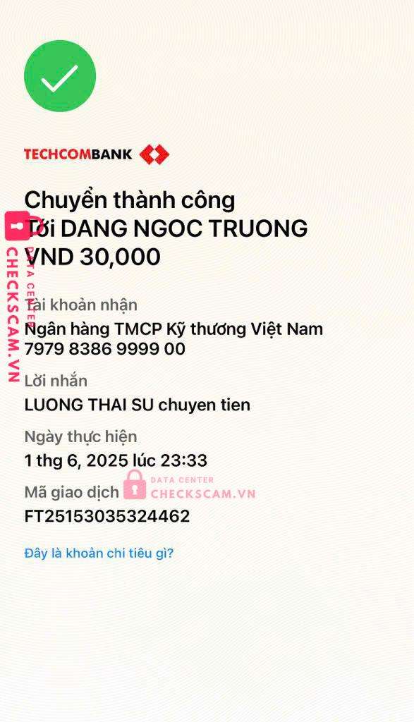 79798386999900 Dang Ngoc Truong Techcombank bị cảnh báo lừa đảo scam