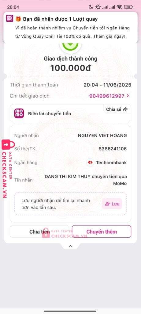 8386241106 Nguyen Viet Hoang Techcombank bị cảnh báo lừa đảo scam