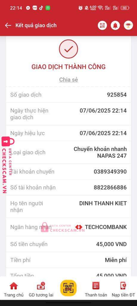 8822866886 Dinh Thanh Kiet Techcombank bị cảnh báo lừa đảo scam
