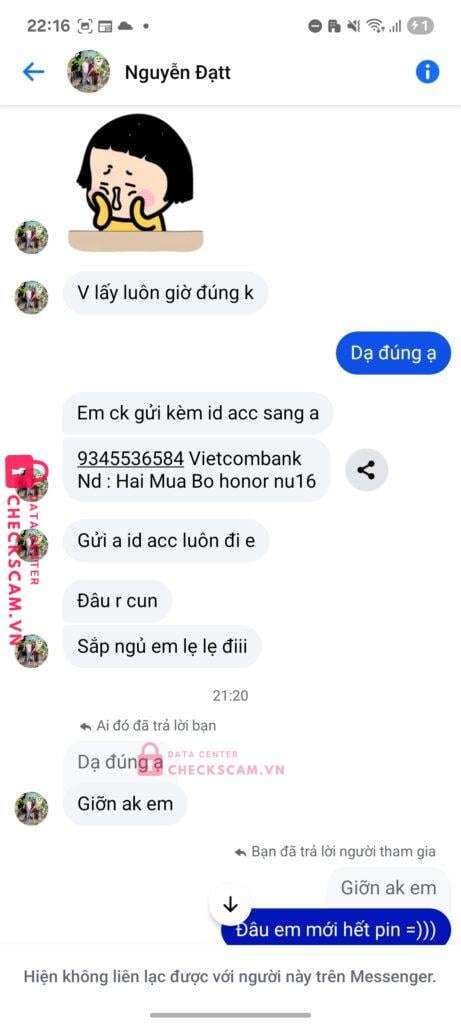 9345536584 Nguyen Quoc Dat VCB bị cảnh báo lừa đảo scam
