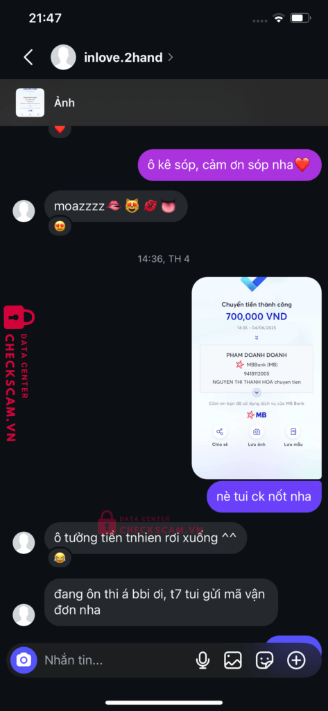 9418112005 Pham Doanh Doanh MB bị cảnh báo lừa đảo scam