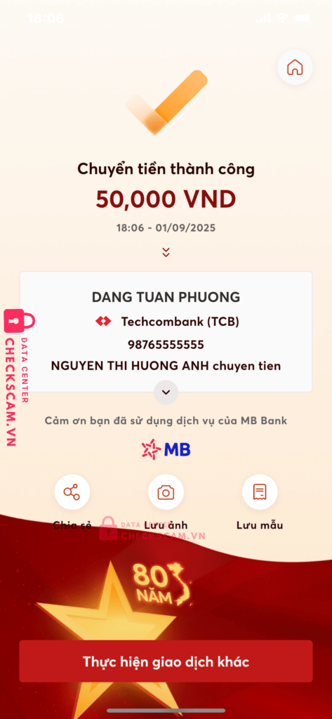 98765555555 Dang Tuan Phuong Techcombank bị cảnh báo lừa đảo scam