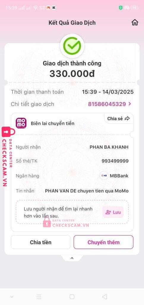 993499999 Phan Ba Khanh MB bị cảnh báo lừa đảo scam