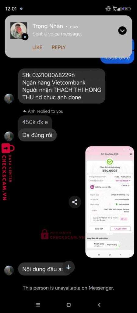 0321000682296 Thach Thi Hong Thu VCB bị cảnh báo lừa đảo scam
