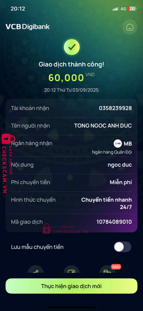 0358239928 Tong Ngoc Anh Duc MB bị cảnh báo lừa đảo scam
