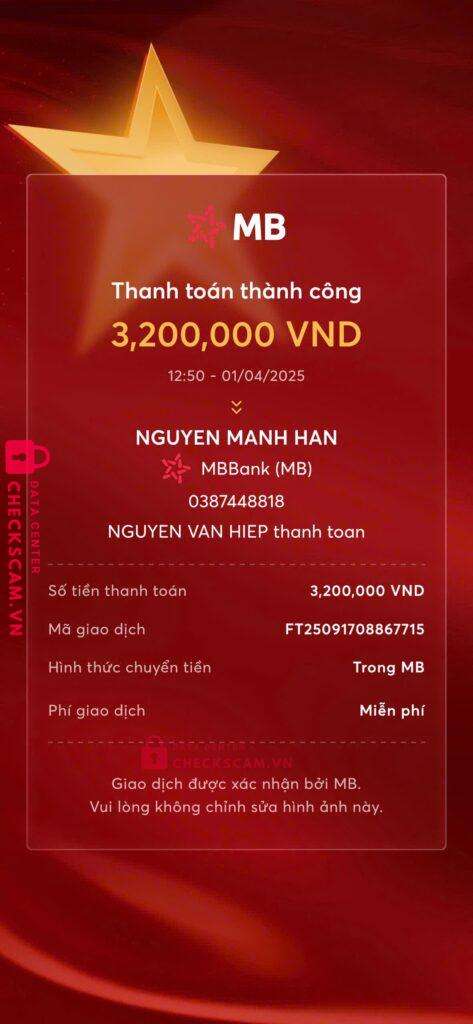 0387448818 Nguyen Manh Han MB bị cảnh báo lừa đảo scam