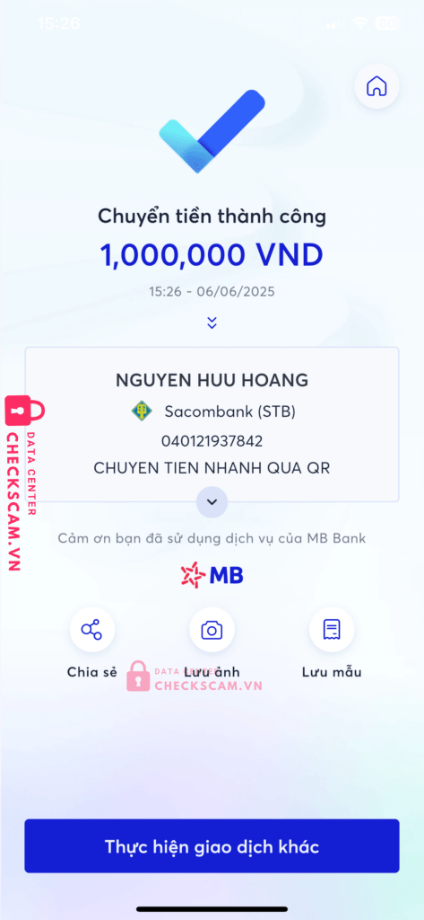 040121937842 Nguyen Huu Hoang Sacombank bị cảnh báo lừa đảo scam