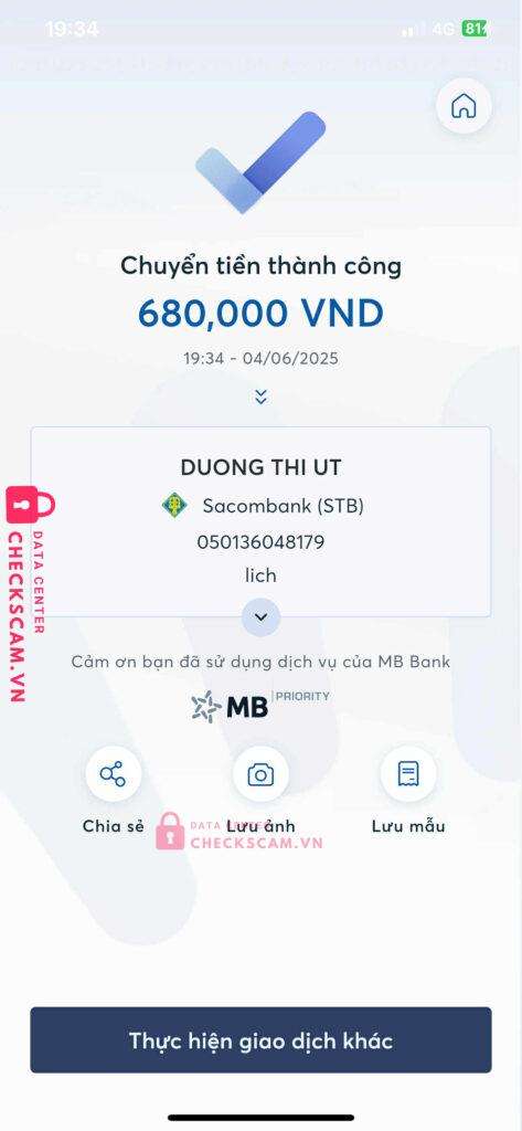 050136048179 Duong Thi Ut Sacombank bị cảnh báo lừa đảo scam