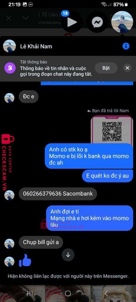 060266379636 Huynh Van Thuan Sacombank bị cảnh báo lừa đảo scam