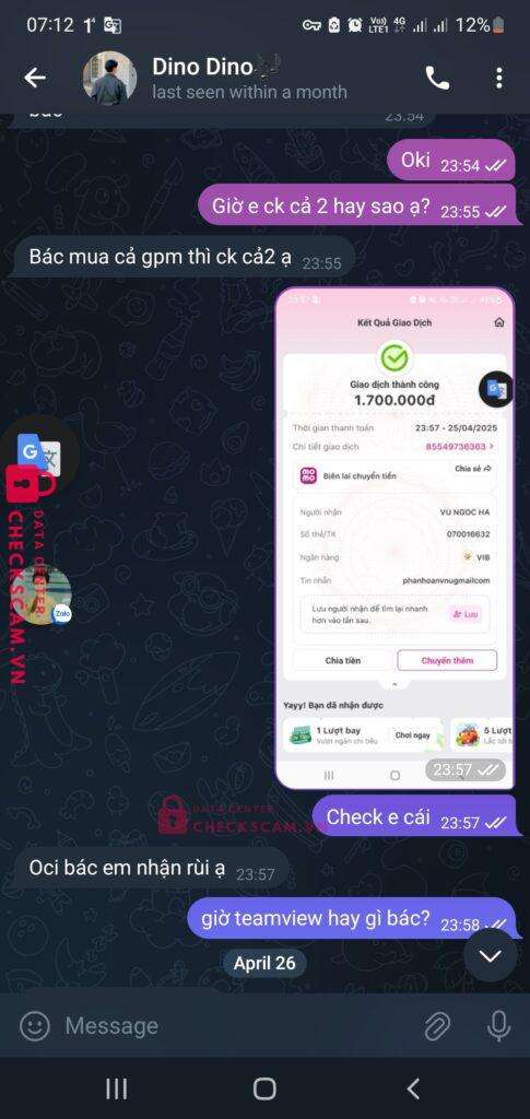 070016632 Vu Ngoc Ha VIB bị cảnh báo lừa đảo scam