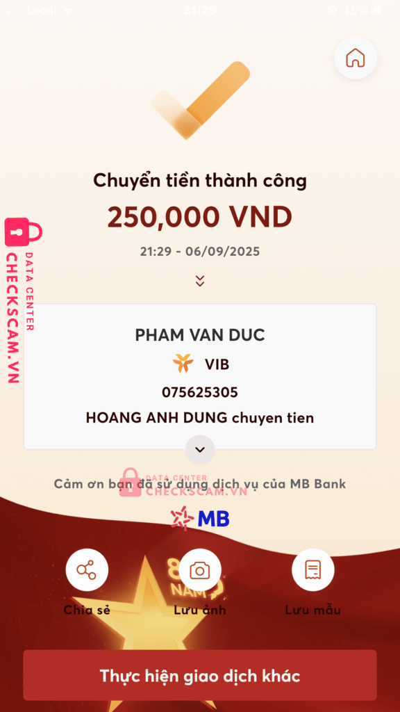 075625305 Pham Van Duc VIB bị cảnh báo lừa đảo scam