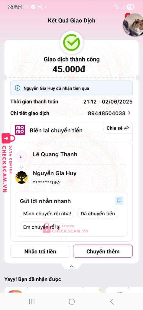 0765215052 Nguyen Gia Huy Momo bị cảnh báo lừa đảo scam