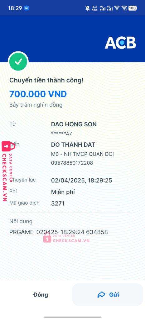 09578850172208 Do Thanh Dat MB bị cảnh báo lừa đảo scam