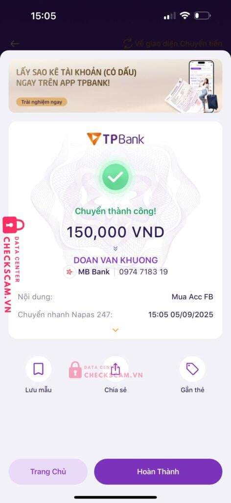 0974718319 Doan Van Khuong MB bị cảnh báo lừa đảo scam