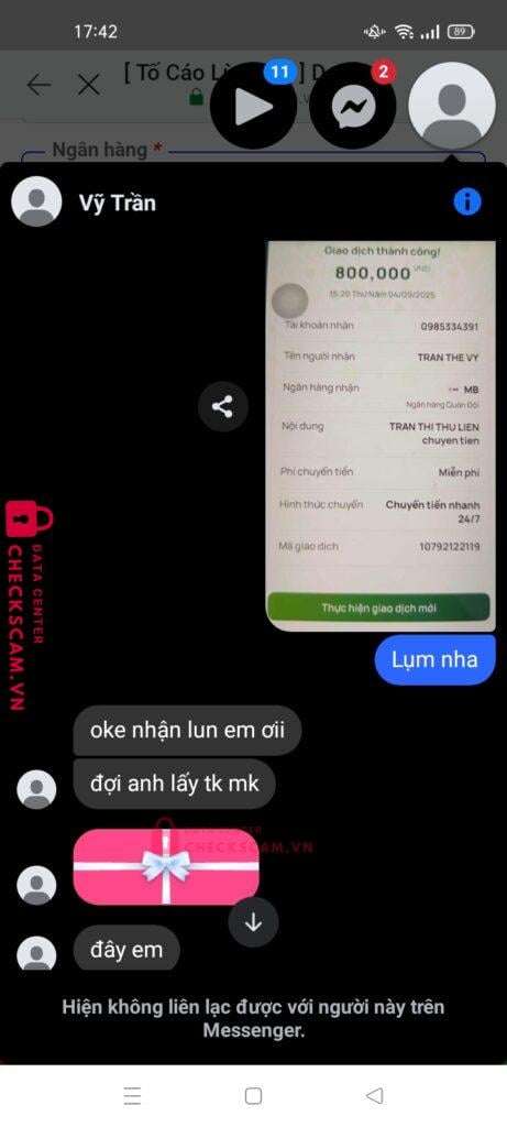 0985334391 Tran The Vy MB bị cảnh báo lừa đảo scam