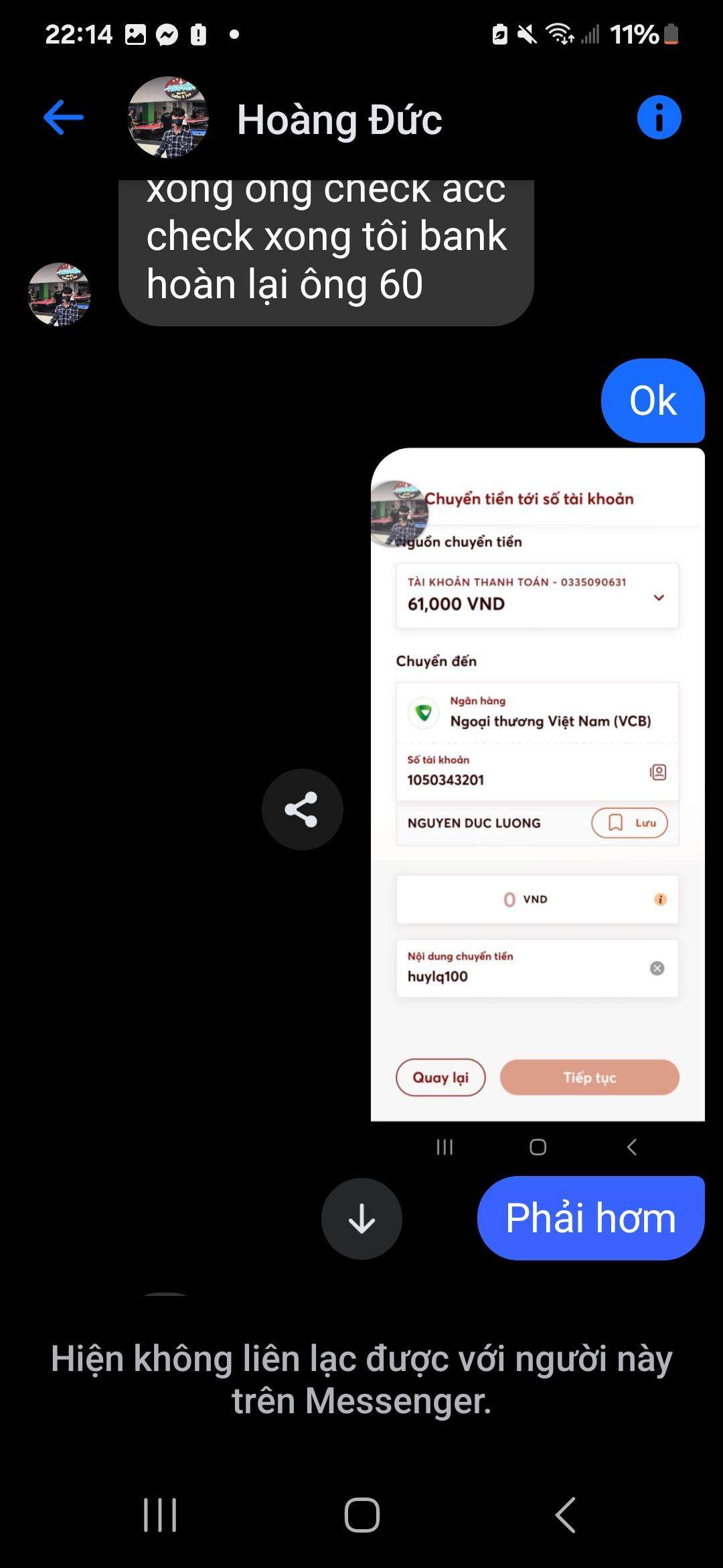 1050343201 Nguyen Duc Luong VCB bị cảnh báo lừa đảo scam