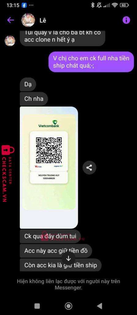 1050488629 Nguyen Truong Huy VCB bị cảnh báo lừa đảo scam