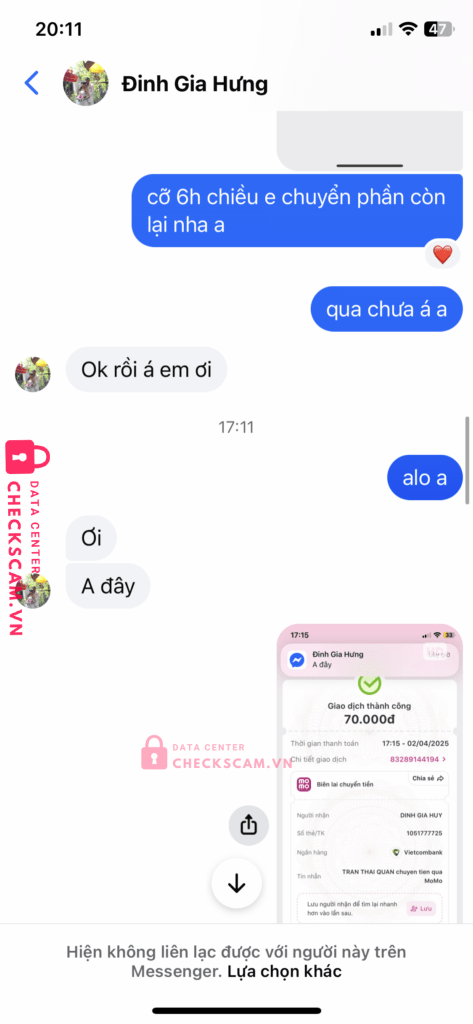 1051777725 Dinh Gia Huy VCB bị cảnh báo lừa đảo scam
