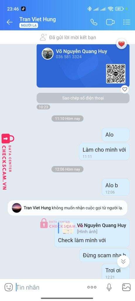 1058927657 Tran Viet Hung VCB bị cảnh báo lừa đảo scam