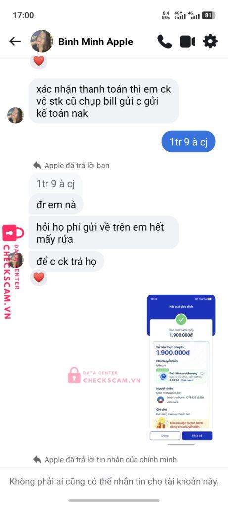 107882636391 Ngo Thi Ngoc Linh Vietinbank bị cảnh báo lừa đảo scam