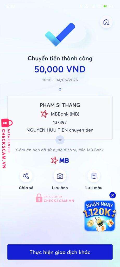 137397 Pham Si Thang MB bị cảnh báo lừa đảo scam