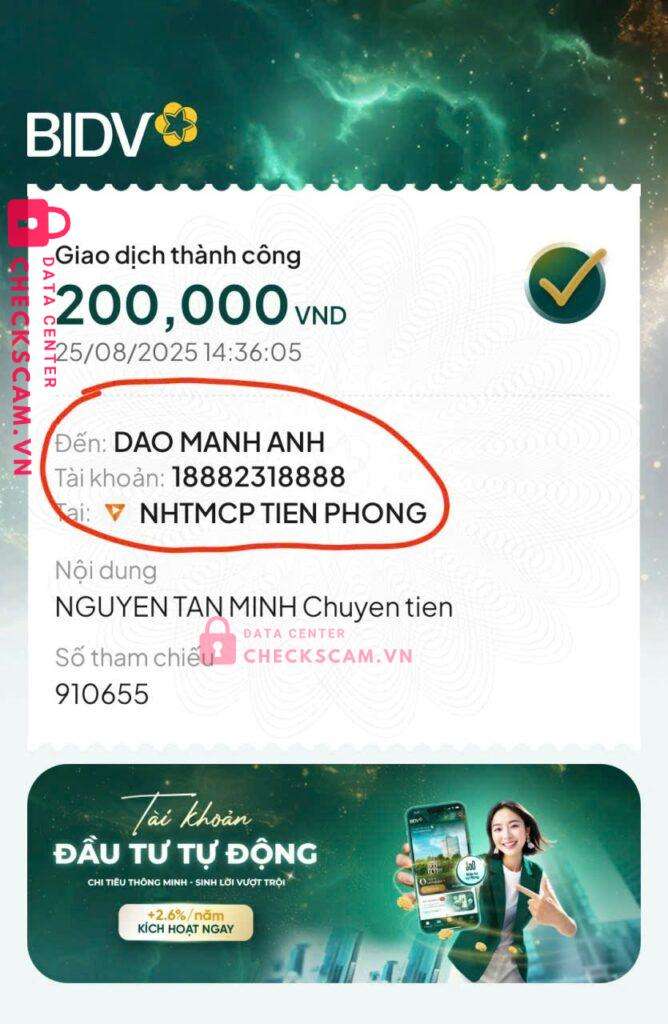 18882318888 Dao Manh Anh TP Bank bị cảnh báo lừa đảo scam