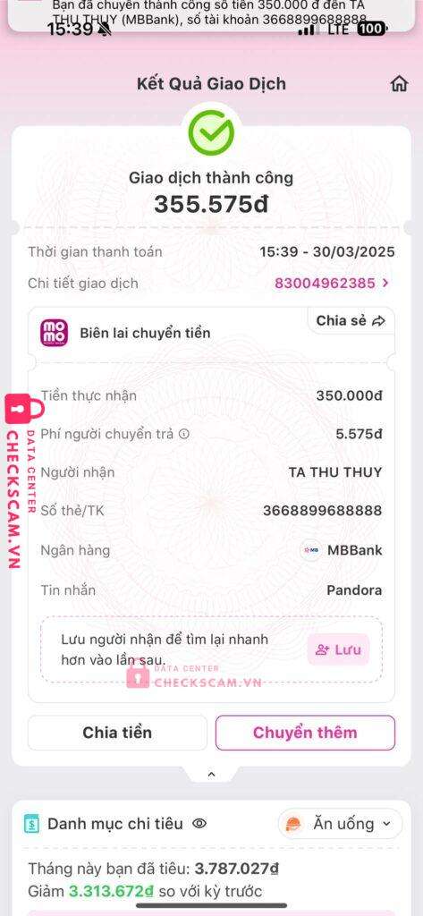 3668899688888 Ta Thu Thuy MB bị cảnh báo lừa đảo scam