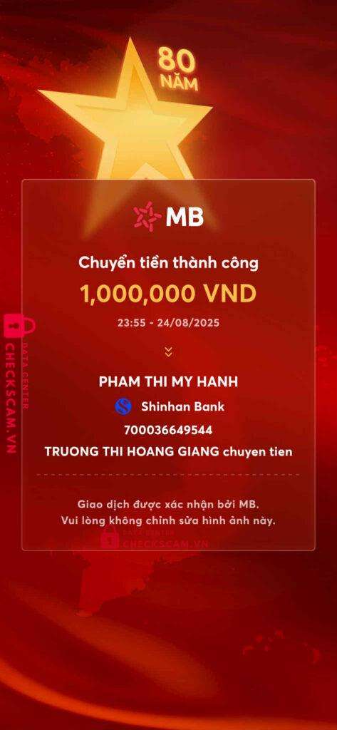 700036649544 Pham Thi My Hanh Shinhan Bank bị cảnh báo lừa đảo scam