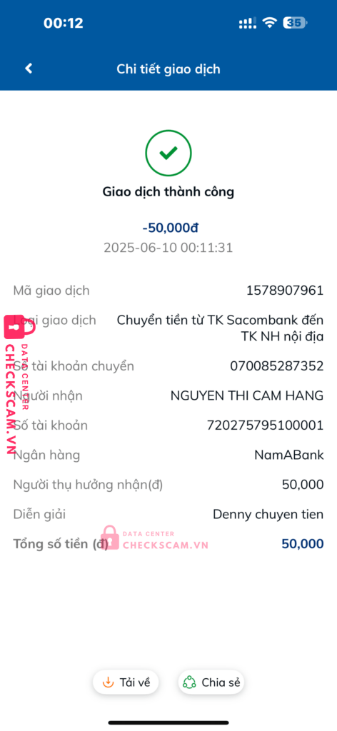 720275795100001 Nguyen Thi Cam Hang Nam Á Bank bị cảnh báo lừa đảo scam