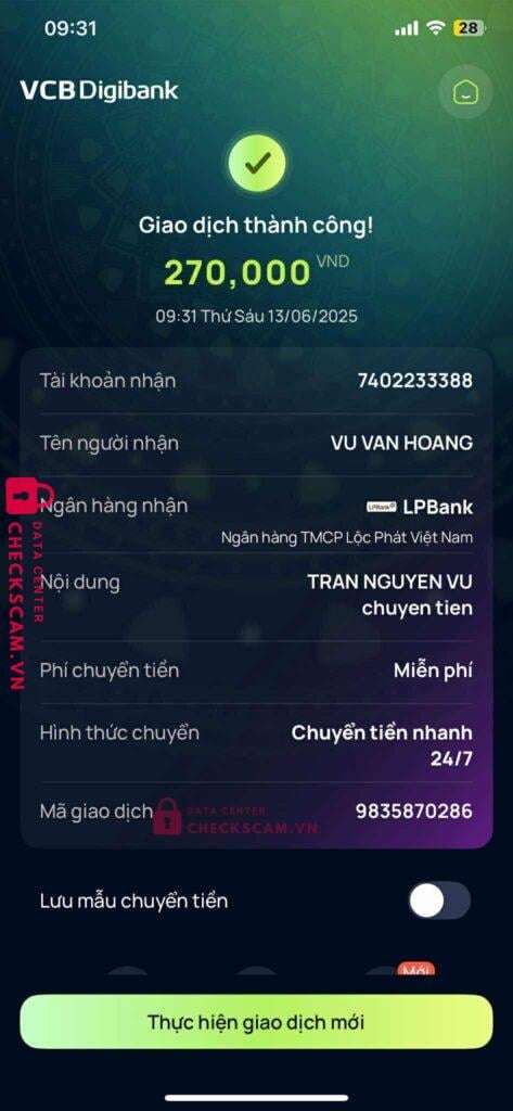 7402233388 Vu Van Hoang LP BANK bị cảnh báo lừa đảo scam