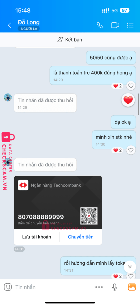 807088889999 Phan Thi Kim Thanh Techcombank bị cảnh báo lừa đảo scam