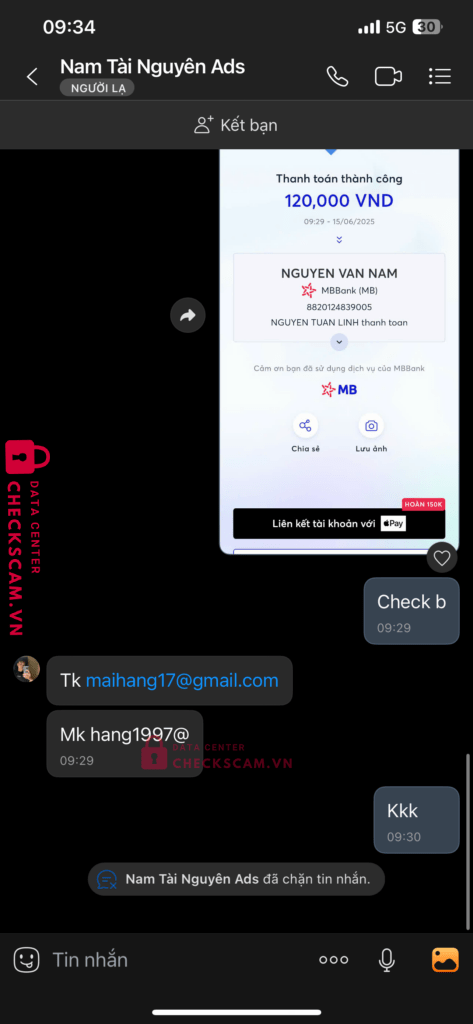 8820124839005 Nguyen Van Nam MB bị cảnh báo lừa đảo scam
