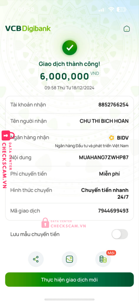 8852766254 Chu Thi Bich Hoan BIDV bị cảnh báo lừa đảo scam