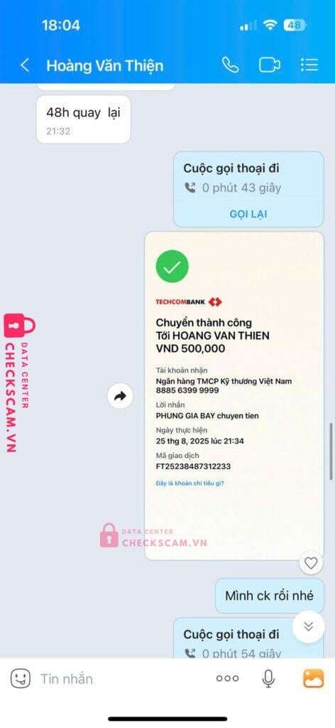 888563999999 Hoang Van Thien Techcombank bị cảnh báo lừa đảo scam