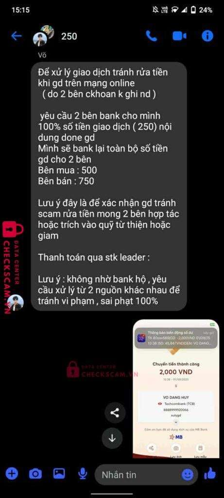 8888999920066 Vo Dang Huy Techcombank bị cảnh báo lừa đảo scam