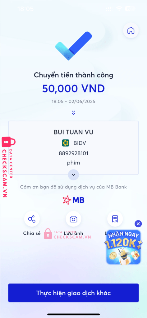 8892928101 Bui Tuan Vu BIDV bị cảnh báo lừa đảo scam