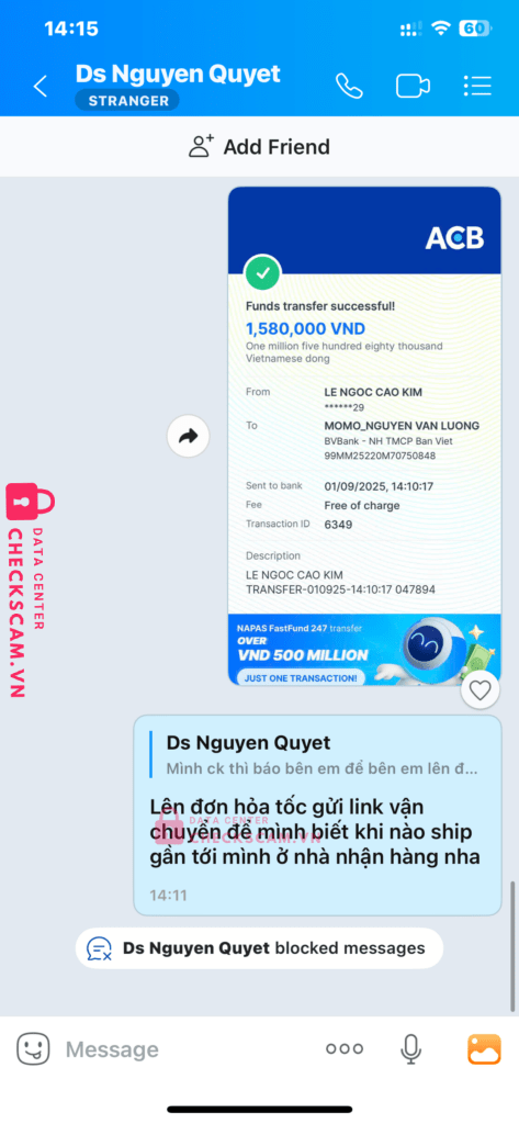 99MM25220M70750848 Nguyen Van Luong BV BANK bị cảnh báo lừa đảo scam