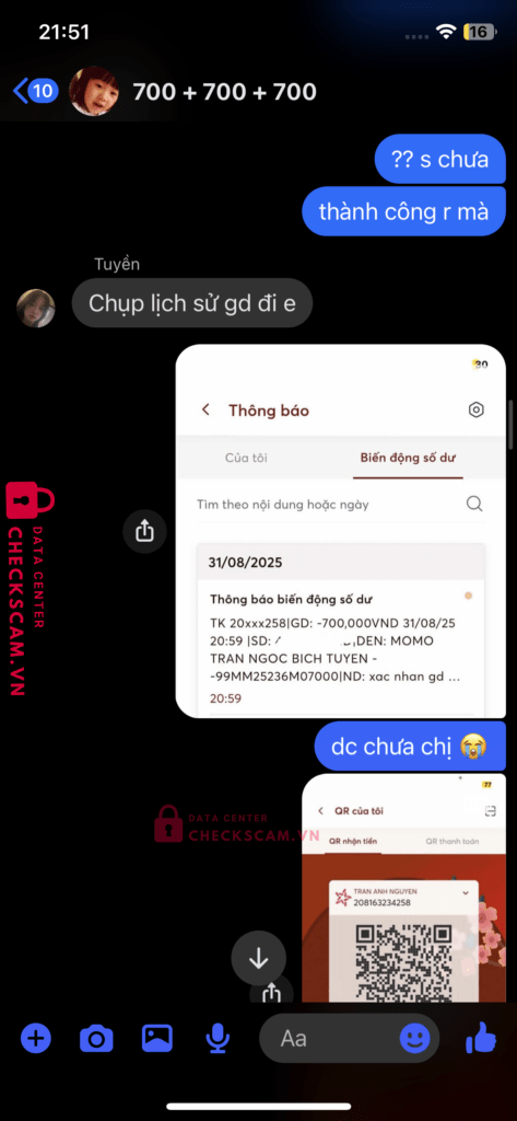 99MM25236M07000090 Tran Ngoc Bich Tuyen BV BANK bị cảnh báo lừa đảo scam