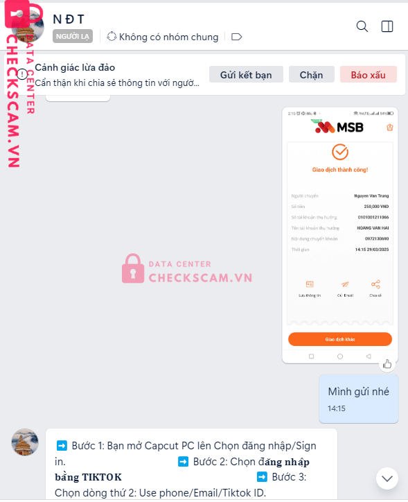 0101001211066 Hoang Van Hai VCB bị cảnh báo lừa đảo scam