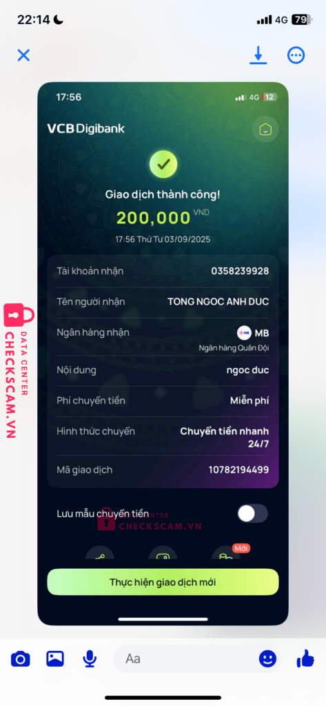 0358239928 Tong Ngoc Anh Duc MB bị cảnh báo lừa đảo scam