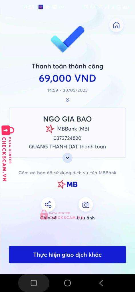 0373724820 Ngo Gia Bao MB bị cảnh báo lừa đảo scam