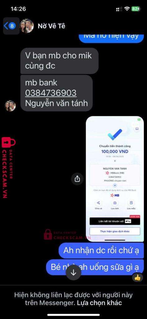 0384736903 Nguyen Van Tanh MB bị cảnh báo lừa đảo scam