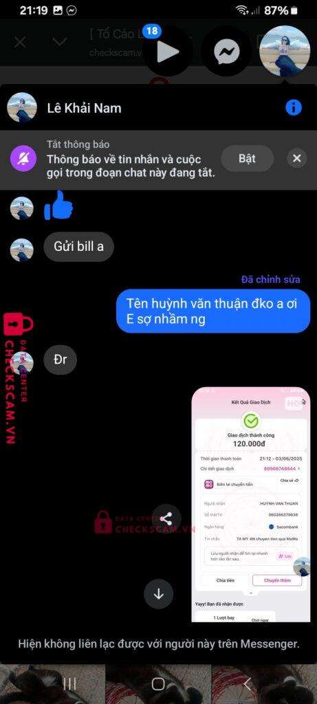 060266379636 Huynh Van Thuan Sacombank bị cảnh báo lừa đảo scam