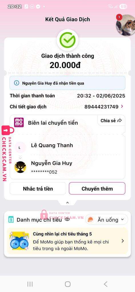 0765215052 Nguyen Gia Huy Momo bị cảnh báo lừa đảo scam