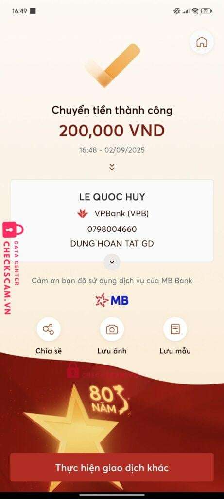 0798004660 Le Quoc Huy VP BANK bị cảnh báo lừa đảo scam