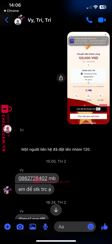 0862728402 Ma Van Hung MB bị cảnh báo lừa đảo scam